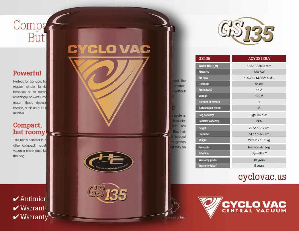 CENTRAL VACUUMS 4 135LABEL