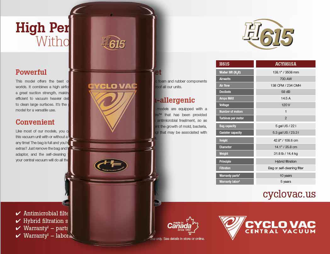 CENTRAL VACUUMS 6 615LABEL