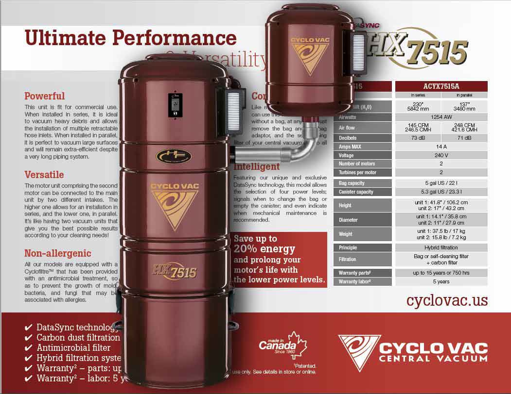 CENTRAL VACUUMS 10 HX7515LABEL
